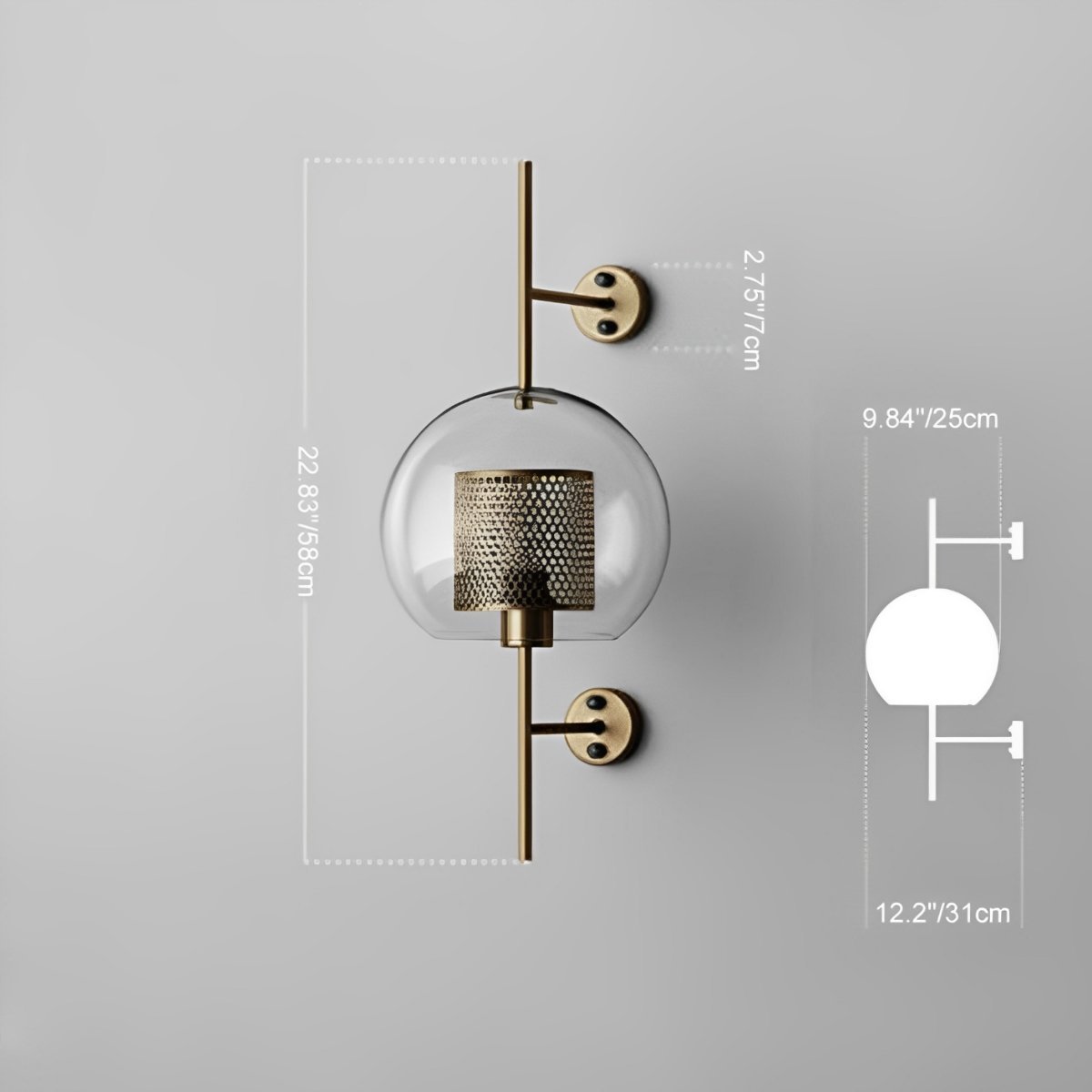 Wandlamp Glas Bol IJzer Brons Slaapkamer Woonkamer E27 Vintage Industrieel Nachtkastlamp Hal