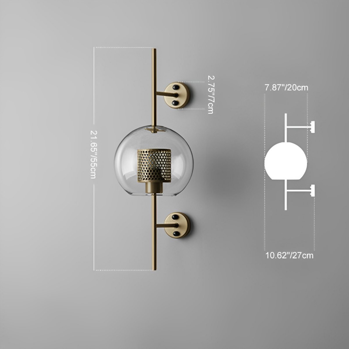 Wandlamp Glas Bol IJzer Brons Slaapkamer Woonkamer E27 Vintage Industrieel Nachtkastlamp Hal