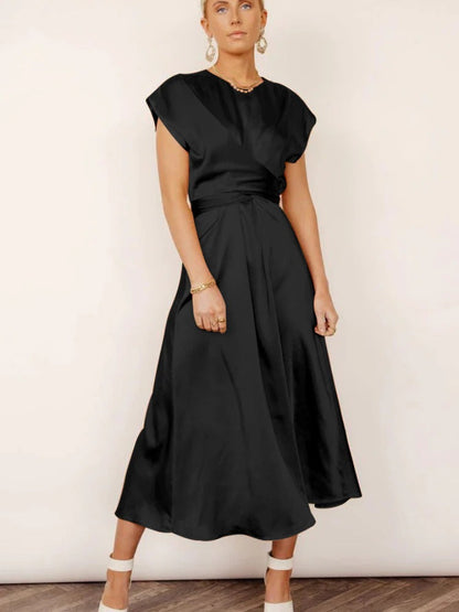 Midi Avondjurk Zwart Elegante Mouwen Formele Jurk