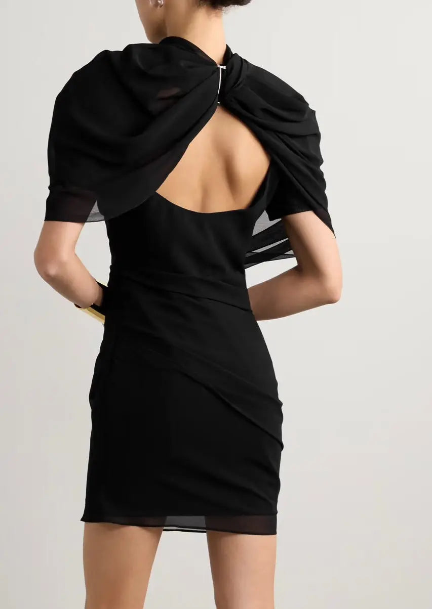 Korte Zwarte Minirok Hoge Taille Drapé Stijl