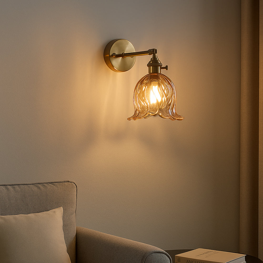 Bloem glazen wandlamp Ø16 cm glas metaal groen wandverlichting slaapkamer hal decoratieve verlichting vintage