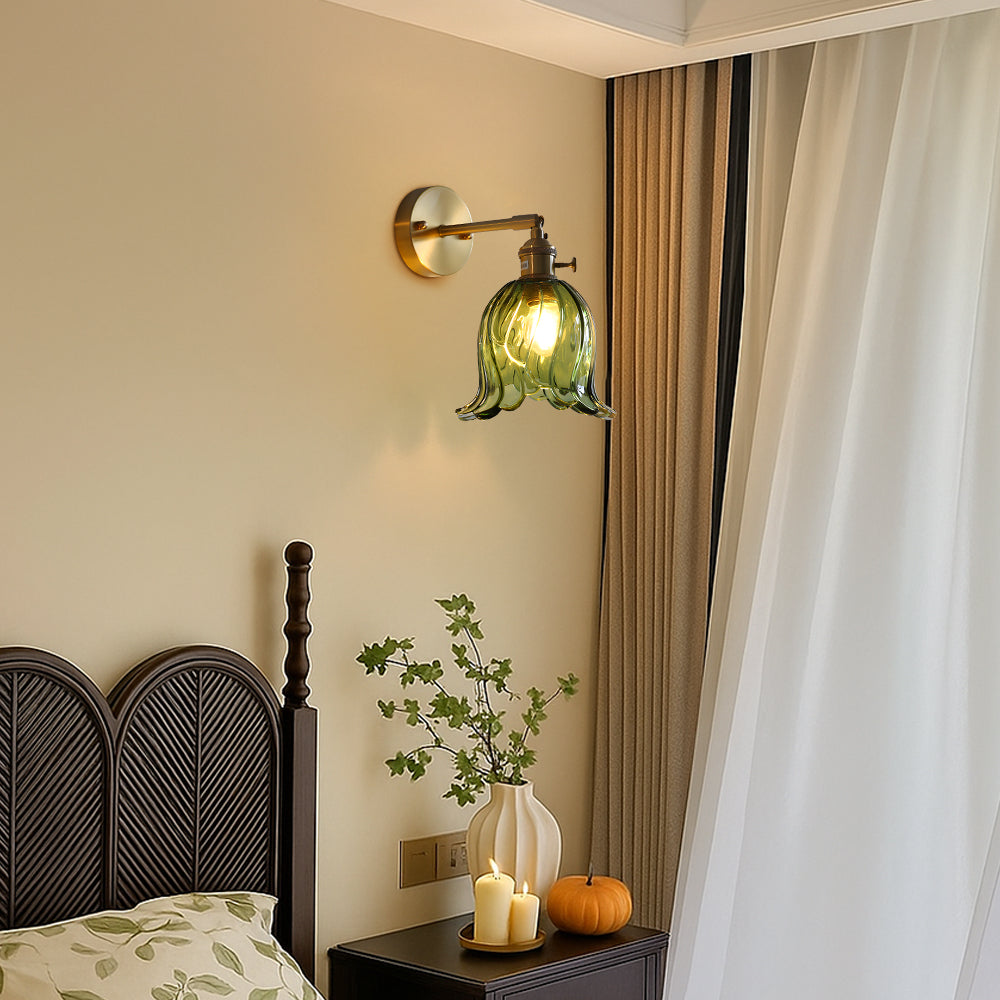 Bloem glazen wandlamp Ø16 cm glas metaal groen wandverlichting slaapkamer hal decoratieve verlichting vintage