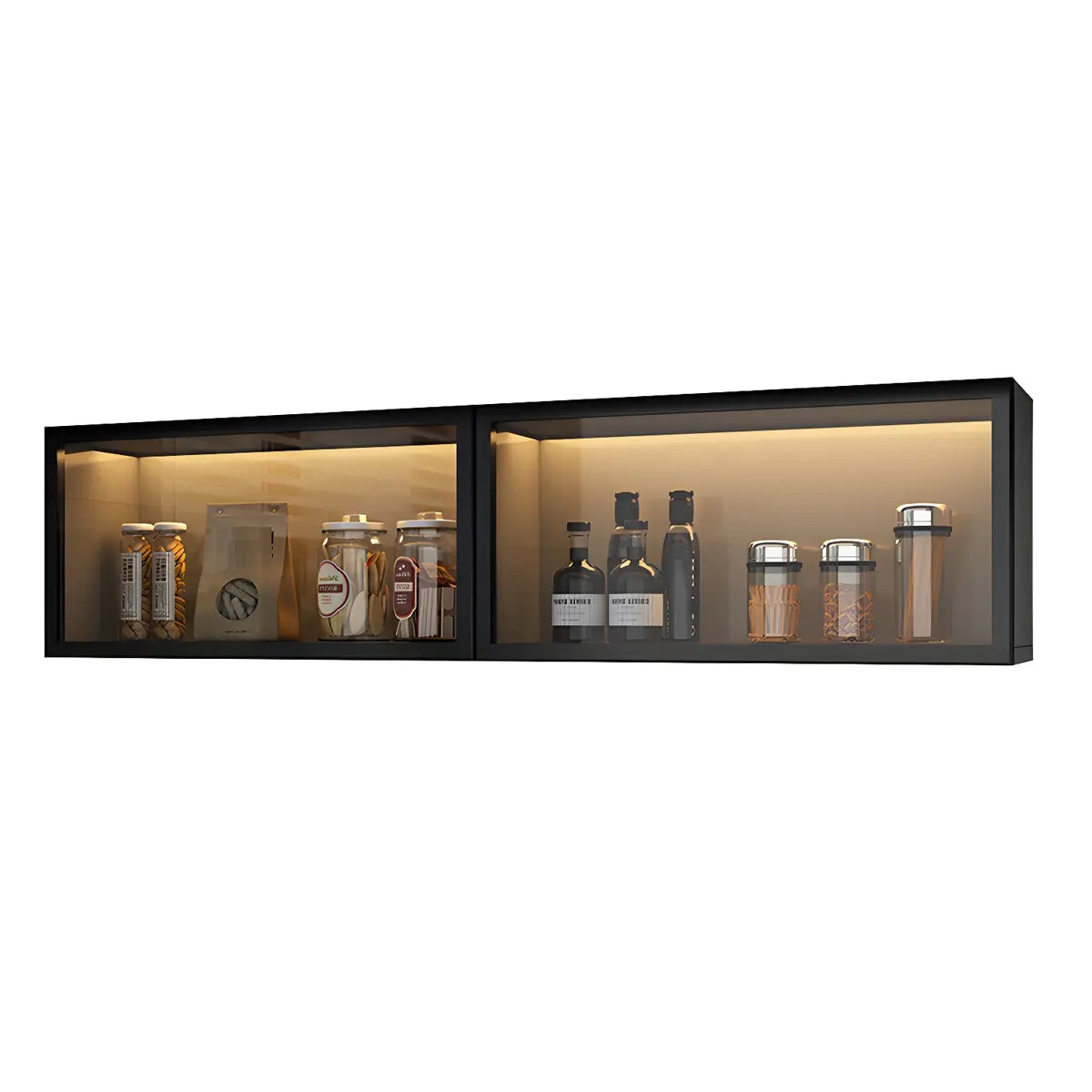 Wandkast Glas Deur Hout Wit Grijs 5 Maten LED Keuken Woonkamer Vitrinekast