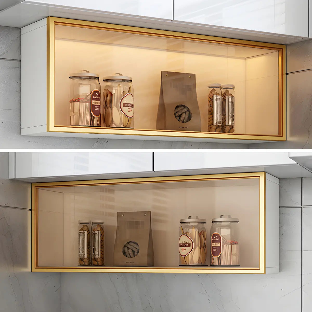 Wandkast Glas Deur Hout Wit Grijs 5 Maten LED Keuken Woonkamer Vitrinekast