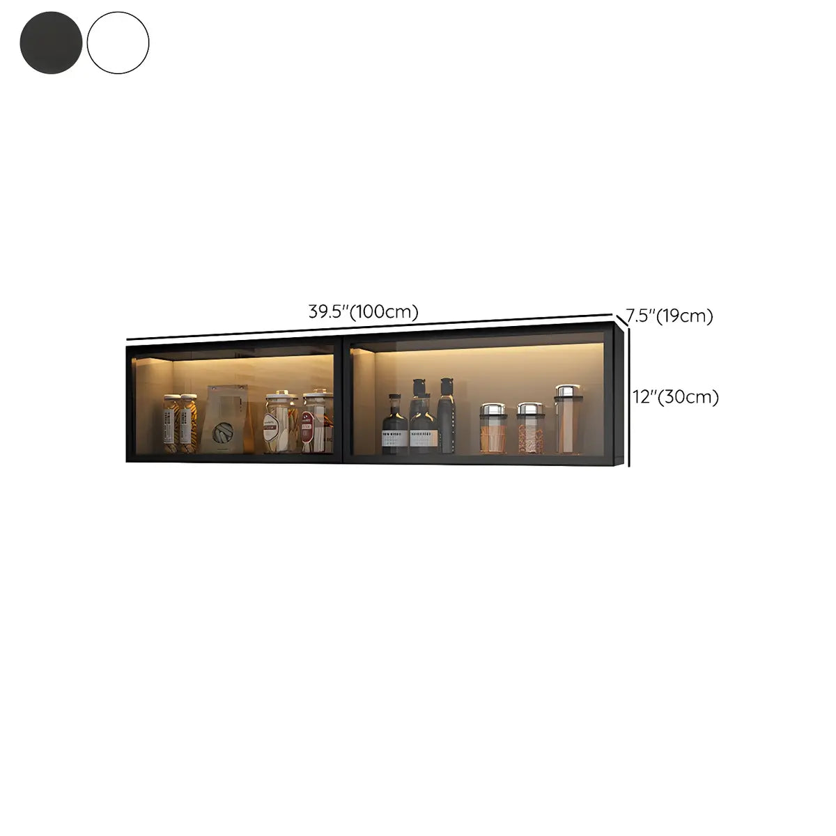 Wandkast Glas Deur Hout Wit Grijs 5 Maten LED Keuken Woonkamer Vitrinekast