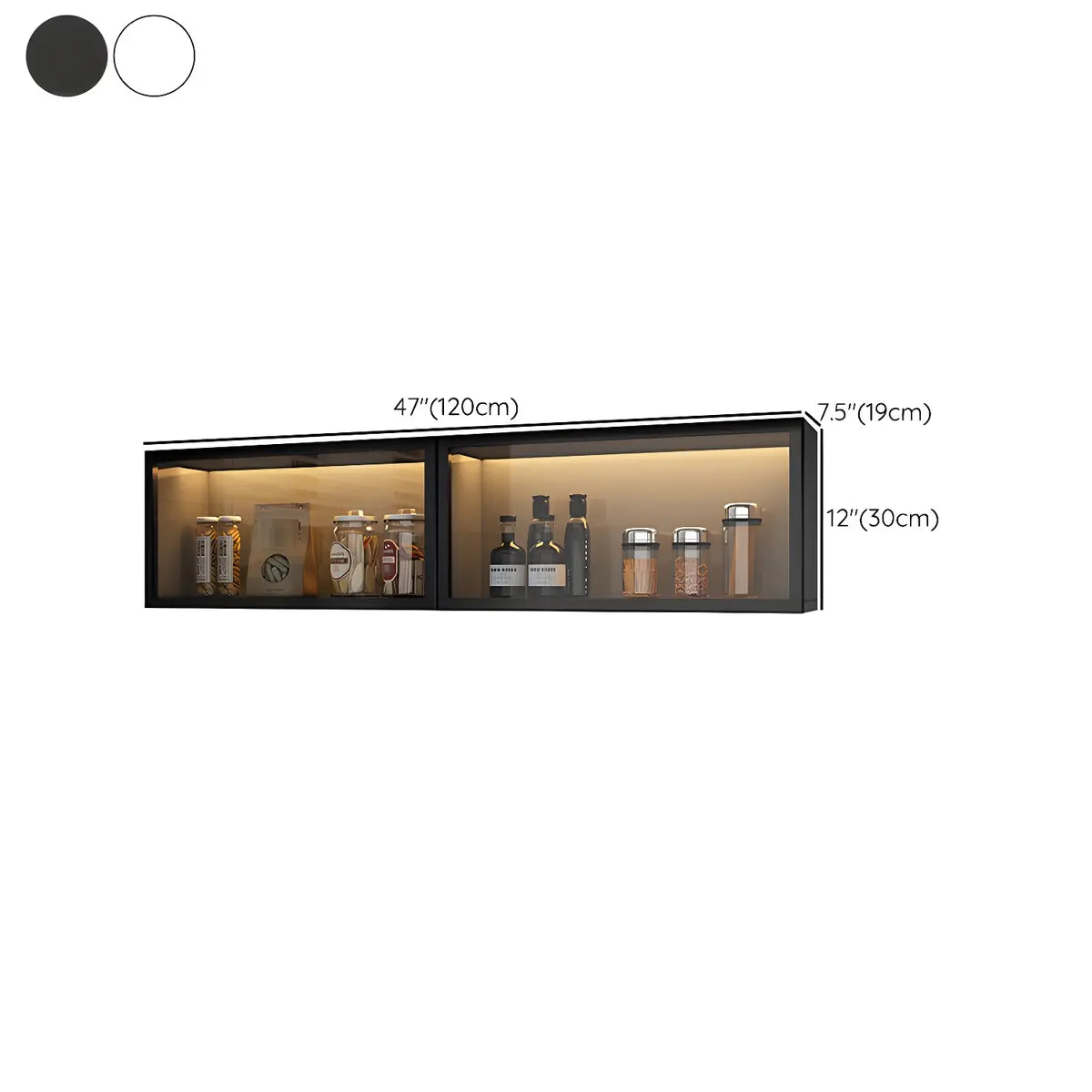 Wandkast Glas Deur Hout Wit Grijs 5 Maten LED Keuken Woonkamer Vitrinekast