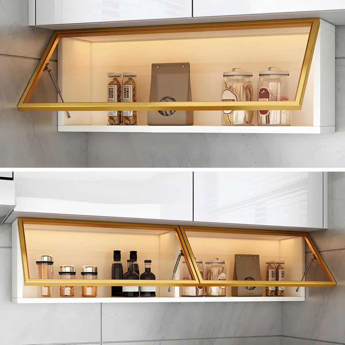Wandkast Glas Deur Hout Wit Grijs 5 Maten LED Keuken Woonkamer Vitrinekast