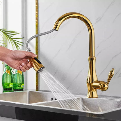 Keukenkraan Zwart Mat Chroom Goud Uittrekbare Spraykop 360° Draaibaar Mengkraan Wastafel Keuken Spoelbak