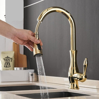 Keukenkraan Zwart Mat Chroom Goud Uittrekbare Spraykop 360° Draaibaar Mengkraan Wastafel Keuken Spoelbak