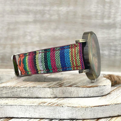Polshorloge met Gevlochten Band Regenboogpatroon Vintage Brons Verstelbaar Dameshorloge 3.5cm Kwarts