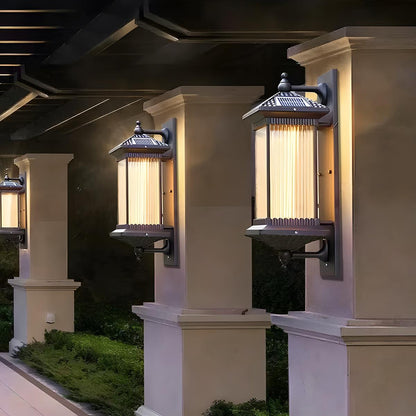 Buitenwandlamp Solar Aluminium Geribbeld Glas Koffiebruin IP55 Gevel Veranda Tuin Retro Wandlamp Buiten Lantaarn Villa