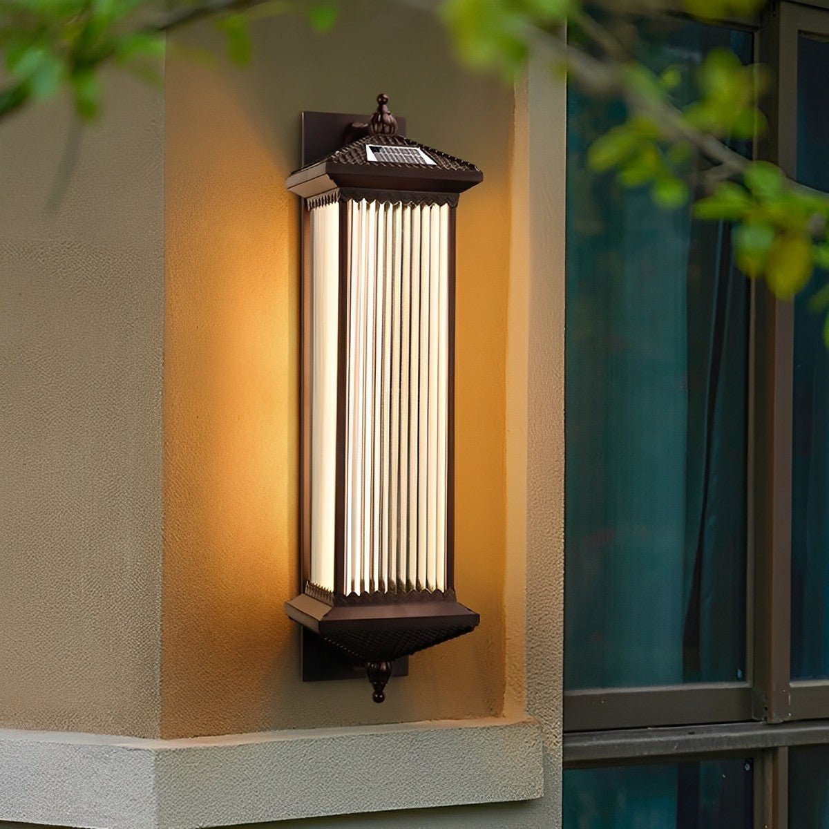 Buitenwandlamp Solar Aluminium Geribbeld Glas Koffiebruin IP55 Gevel Veranda Tuin Retro Wandlamp Buiten Lantaarn Villa
