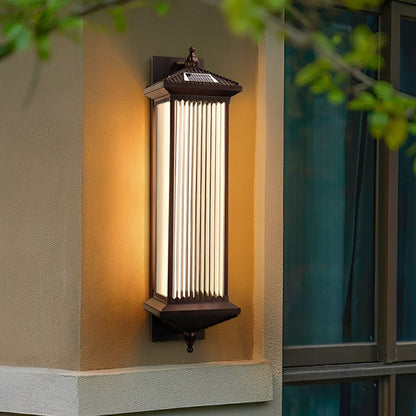 Buitenwandlamp Solar Aluminium Geribbeld Glas Koffiebruin IP55 Gevel Veranda Tuin Retro Wandlamp Buiten Lantaarn Villa