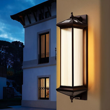 Buitenwandlamp Solar Aluminium Geribbeld Glas Koffiebruin IP55 Gevel Veranda Tuin Retro Wandlamp Buiten Lantaarn Villa