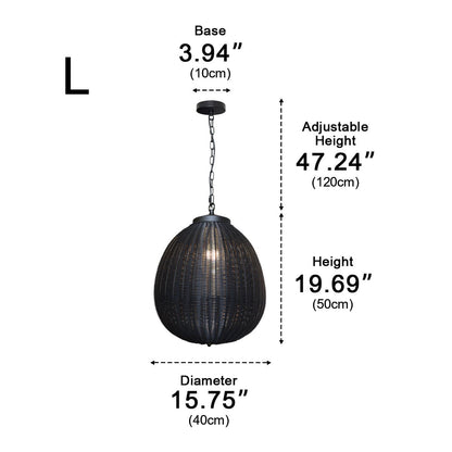 Hanglamp Buiten Rotan Zwart E27 Tuin Retro Ronde Buitenlamp Verstelbaar Snoer Patio Veranda Buitenverlichting Landelijk