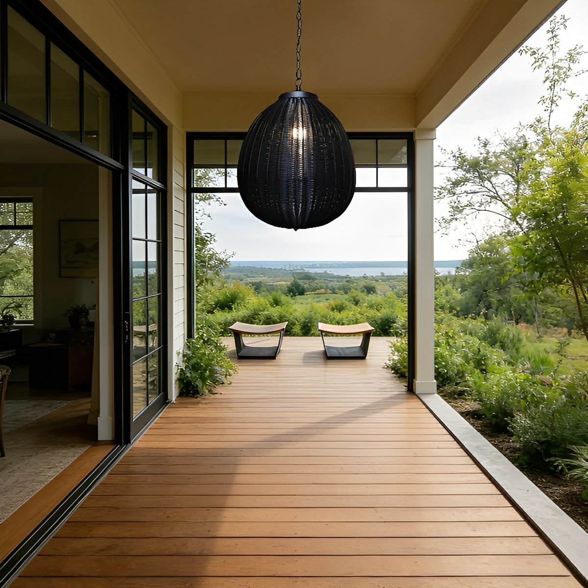 Hanglamp Buiten Rotan Zwart E27 Tuin Retro Ronde Buitenlamp Verstelbaar Snoer Patio Veranda Buitenverlichting Landelijk