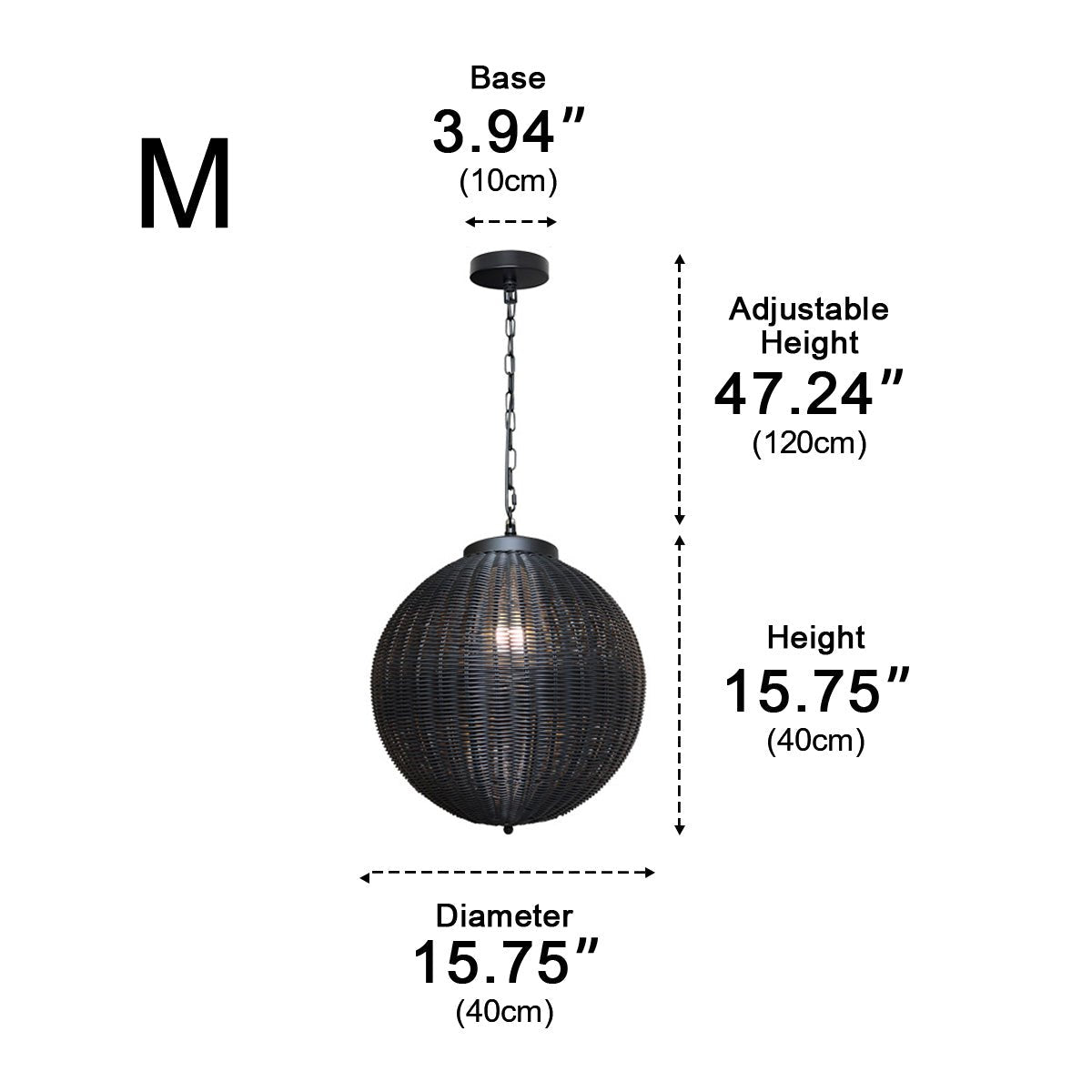 Hanglamp Buiten Rotan Zwart E27 Tuin Retro Ronde Buitenlamp Verstelbaar Snoer Patio Veranda Buitenverlichting Landelijk