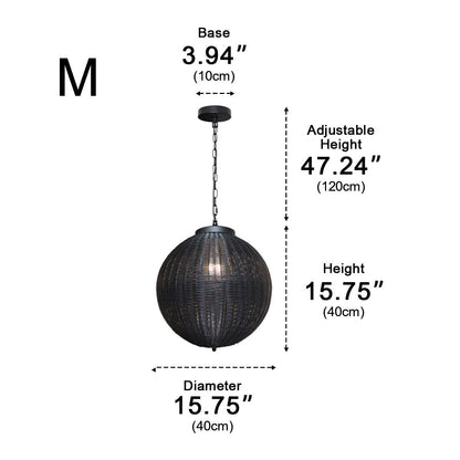 Hanglamp Buiten Rotan Zwart E27 Tuin Retro Ronde Buitenlamp Verstelbaar Snoer Patio Veranda Buitenverlichting Landelijk