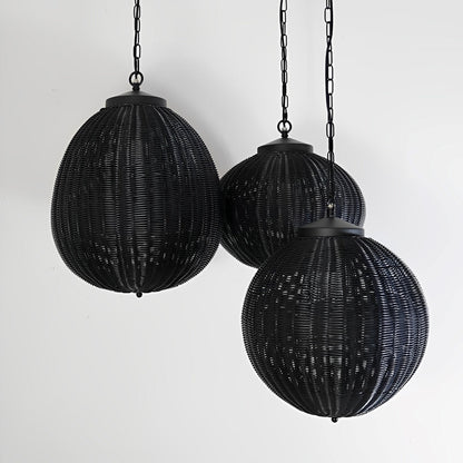 Hanglamp Buiten Rotan Zwart E27 Tuin Retro Ronde Buitenlamp Verstelbaar Snoer Patio Veranda Buitenverlichting Landelijk