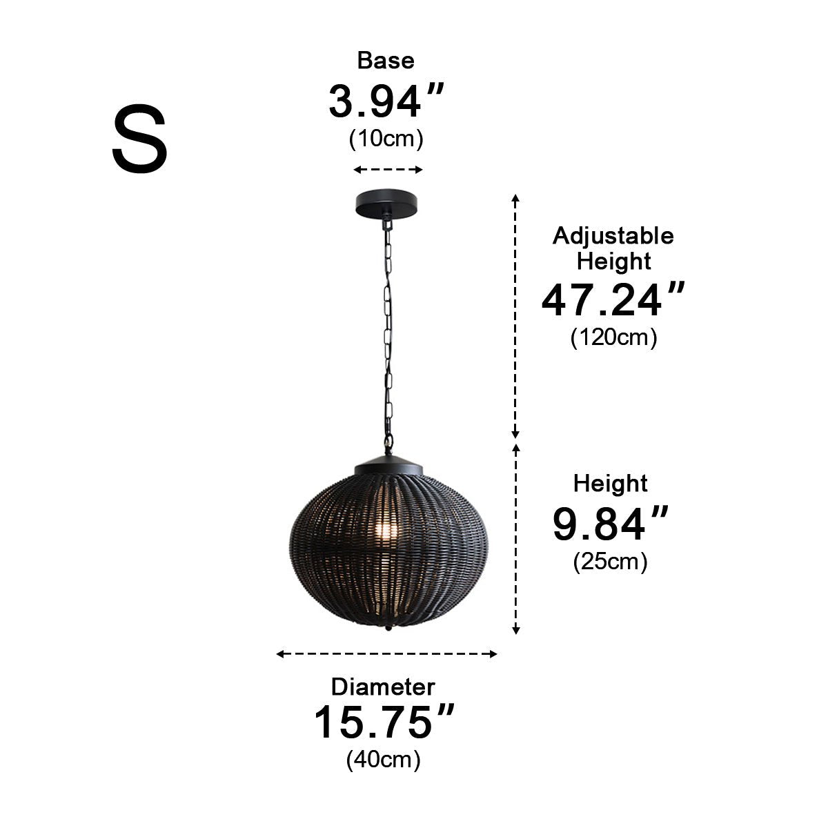 Hanglamp Buiten Rotan Zwart E27 Tuin Retro Ronde Buitenlamp Verstelbaar Snoer Patio Veranda Buitenverlichting Landelijk