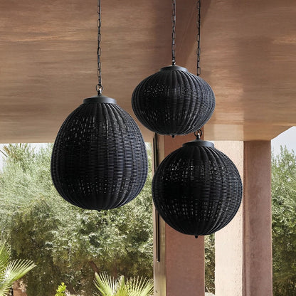 Hanglamp Buiten Rotan Zwart E27 Tuin Retro Ronde Buitenlamp Verstelbaar Snoer Patio Veranda Buitenverlichting Landelijk