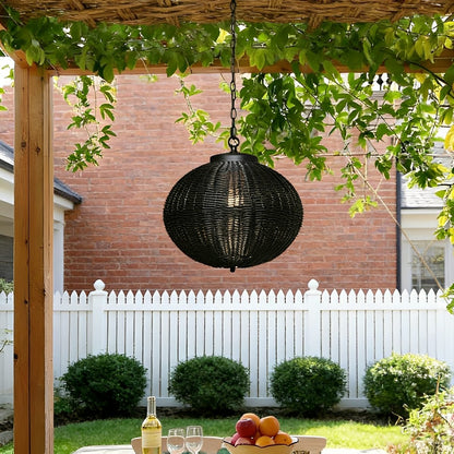 Hanglamp Buiten Rotan Zwart E27 Tuin Retro Ronde Buitenlamp Verstelbaar Snoer Patio Veranda Buitenverlichting Landelijk