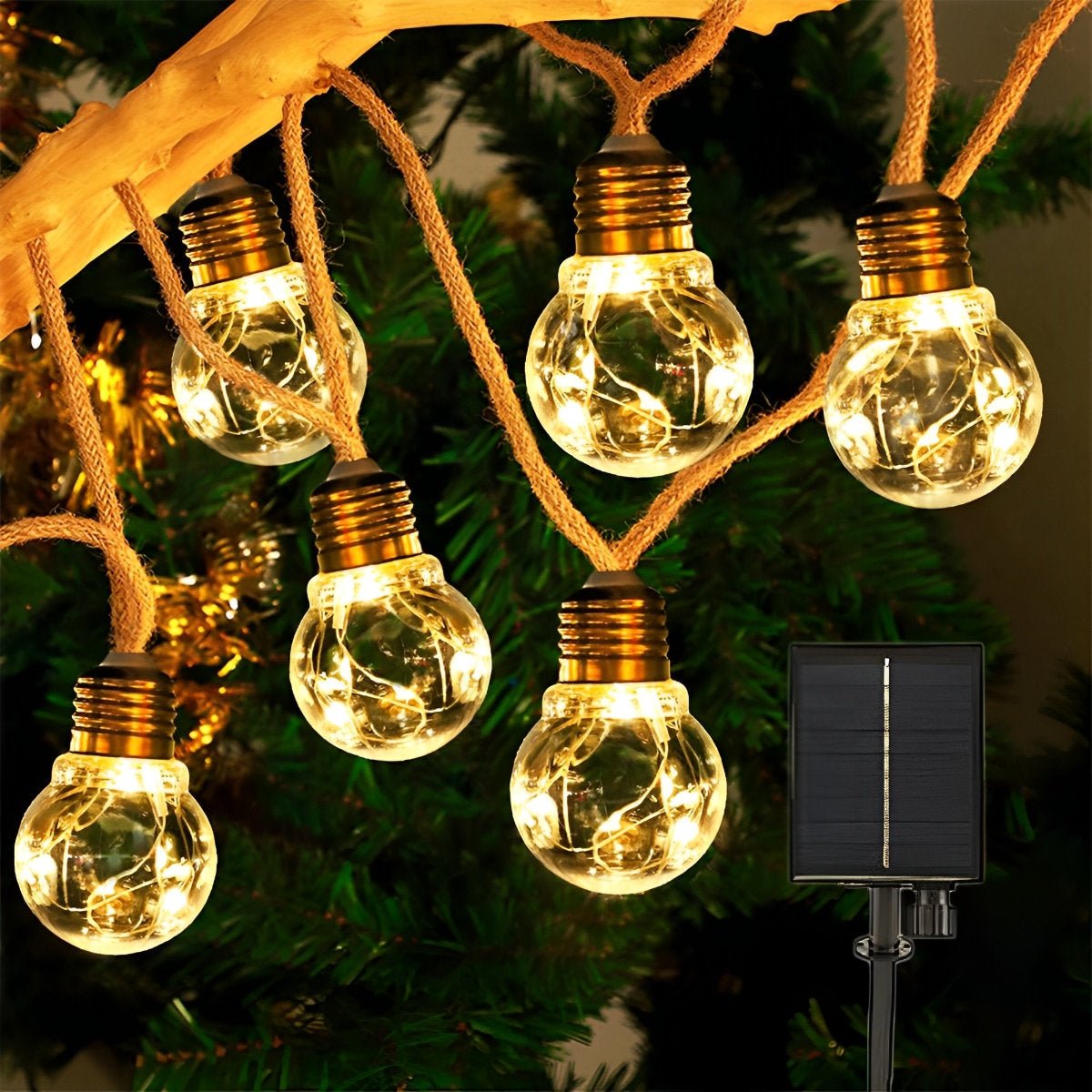 Lichtsnoer Edison Peertjes Solar 20 LED Warm Wit Buiten Tuin Terras Vintage Sfeerverlichting Retro Hanglampen Feestverlichting Zonne-energie
