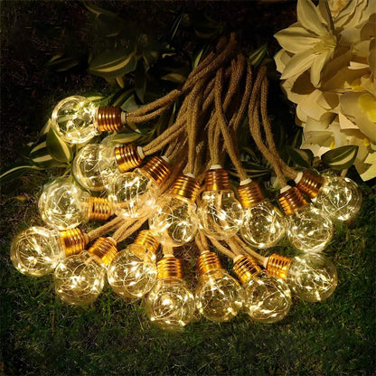 Lichtsnoer Edison Peertjes Solar 20 LED Warm Wit Buiten Tuin Terras Vintage Sfeerverlichting Retro Hanglampen Feestverlichting Zonne-energie