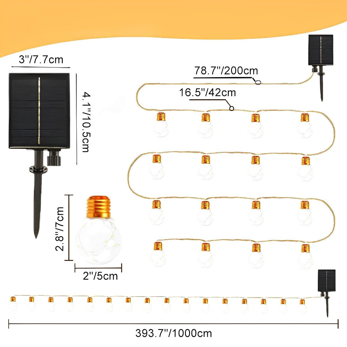 Lichtsnoer Edison Peertjes Solar 20 LED Warm Wit Buiten Tuin Terras Vintage Sfeerverlichting Retro Hanglampen Feestverlichting Zonne-energie