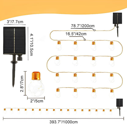 Lichtsnoer Edison Peertjes Solar 20 LED Warm Wit Buiten Tuin Terras Vintage Sfeerverlichting Retro Hanglampen Feestverlichting Zonne-energie