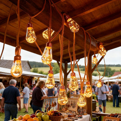 Lichtsnoer Edison Peertjes Solar 20 LED Warm Wit Buiten Tuin Terras Vintage Sfeerverlichting Retro Hanglampen Feestverlichting Zonne-energie