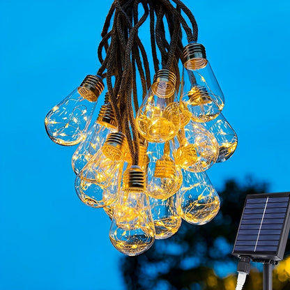 Lichtsnoer Edison Peertjes Solar 20 LED Warm Wit Buiten Tuin Terras Vintage Sfeerverlichting Retro Hanglampen Feestverlichting Zonne-energie