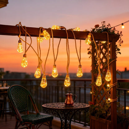 Lichtsnoer Edison Peertjes Solar 20 LED Warm Wit Buiten Tuin Terras Vintage Sfeerverlichting Retro Hanglampen Feestverlichting Zonne-energie