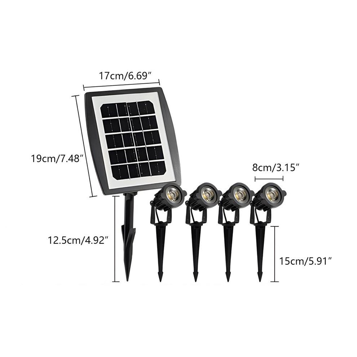 Tuinspot Zonne-energie LED 3W Zwart IP65 Tuin Gazon Prikspot Oprit Boomverlichting Buitenspot Solar