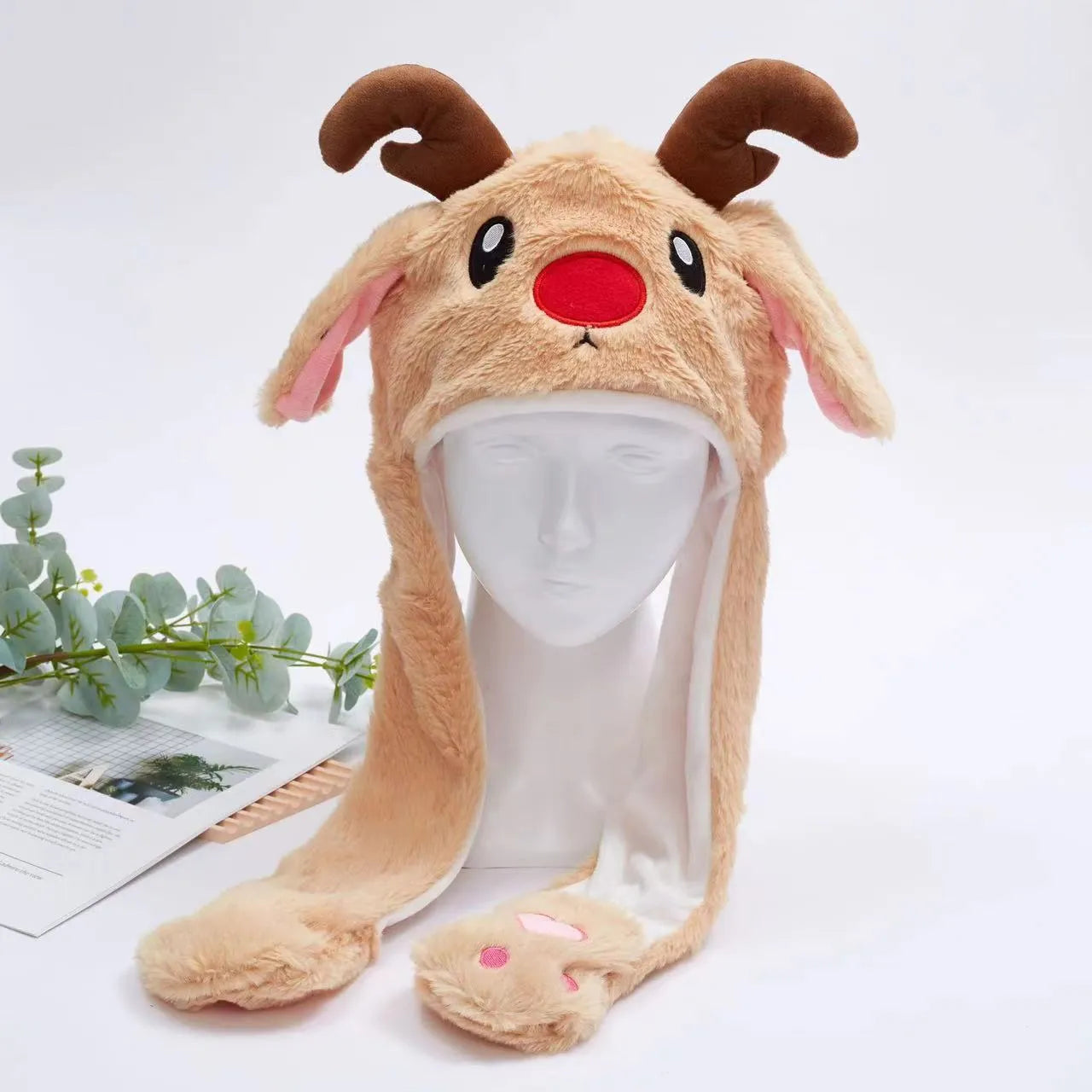 Interactieve Pluche Muts met Bewegende Oren – Zachte Hoofdbedekking voor Feest Cosplay en Verkleedpartij