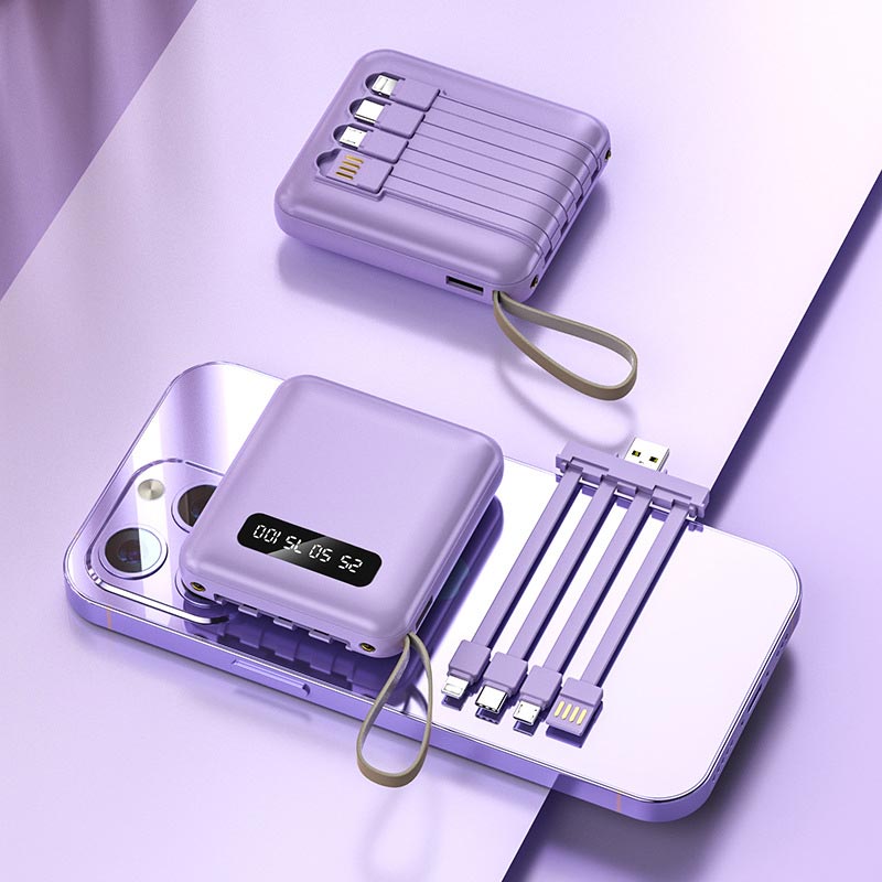 Compacte Powerbank 20000mAh Geïntegreerde Kabels LED Display Snelladen Draagbaar Mobiel Opladen Onderweg