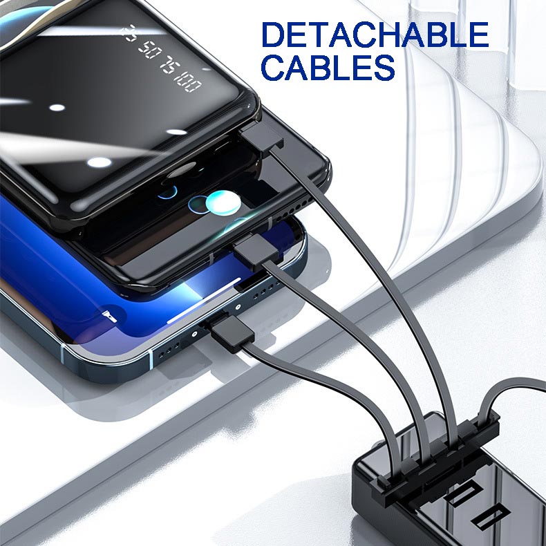 Compacte Powerbank 20000mAh Geïntegreerde Kabels LED Display Snelladen Draagbaar Mobiel Opladen Onderweg