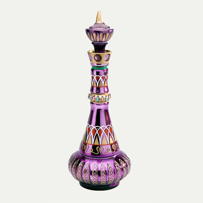 Decoratieve Glazen Fles Paars 27cm Handbeschilderd Messing met Spiegelglans Woonkamer Decoratieobject