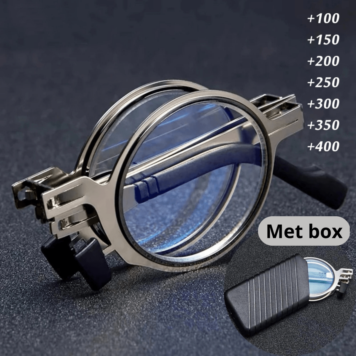 Opvouwbare Leesbril Metalen Montuur Vierkant Model met Hardcase Zakformaat Compact Handig voor Onderweg