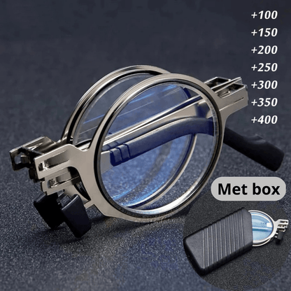 Opvouwbare Leesbril Metalen Montuur Vierkant Model met Hardcase Zakformaat Compact Handig voor Onderweg