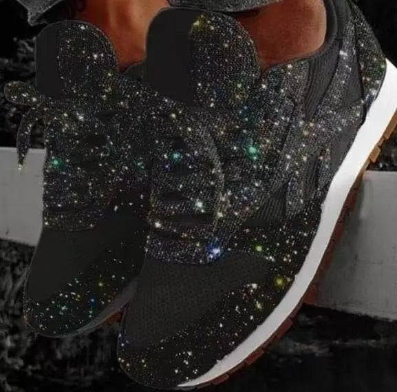 Glitter Sneakers Dames met Veters Casual Sportschoenen Glanzende Afwerking Comfortabel voor Dagelijks Gebruik