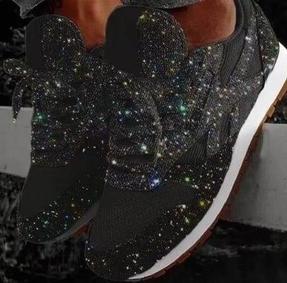 Glitter Sneakers Dames met Veters Casual Sportschoenen Glanzende Afwerking Comfortabel voor Dagelijks Gebruik