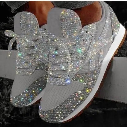 Glitter Sneakers Dames met Veters Casual Sportschoenen Glanzende Afwerking Comfortabel voor Dagelijks Gebruik
