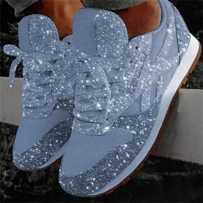 Glitter Sneakers Dames met Veters Casual Sportschoenen Glanzende Afwerking Comfortabel voor Dagelijks Gebruik