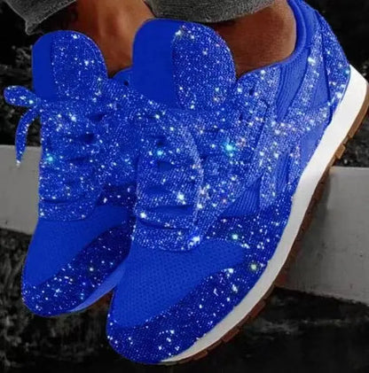 Glitter Sneakers Dames met Veters Casual Sportschoenen Glanzende Afwerking Comfortabel voor Dagelijks Gebruik