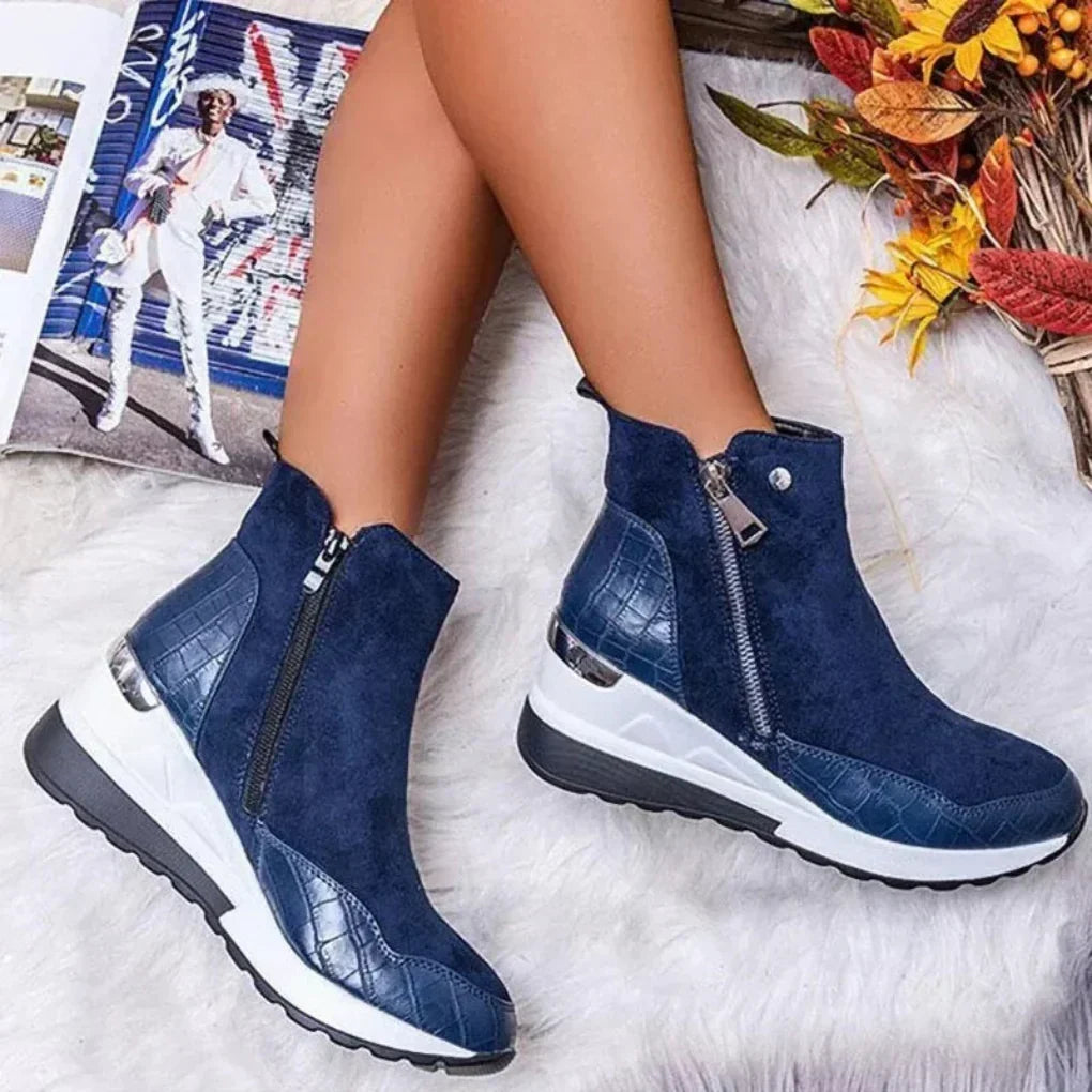 Dames Enkellaarzen Waterdicht Wigmodel Zijrits Comfortabel Antislip Herfst Winter Casual Wandelschoeisel