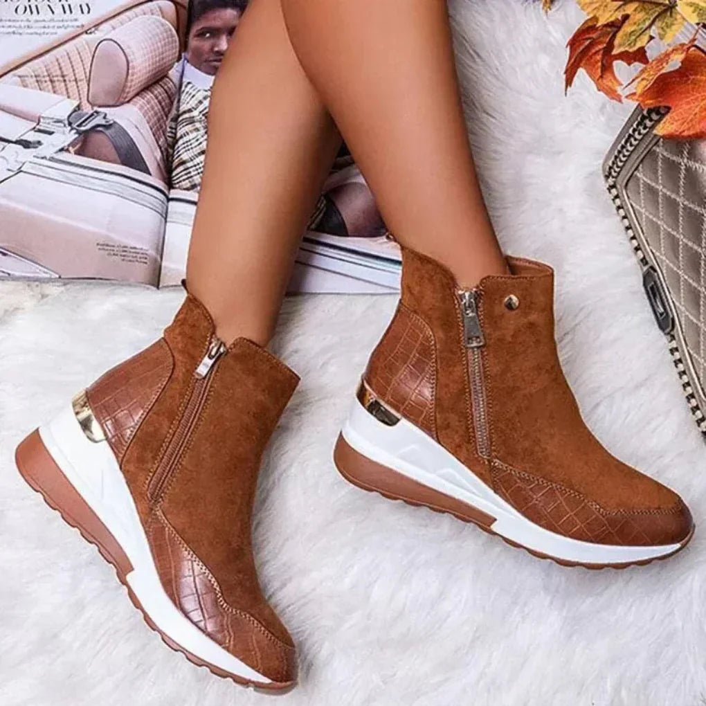 Dames Enkellaarzen Waterdicht Wigmodel Zijrits Comfortabel Antislip Herfst Winter Casual Wandelschoeisel