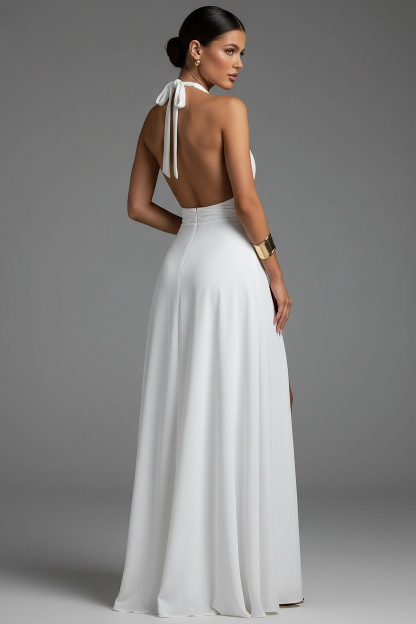 White halter maxi dress back angle