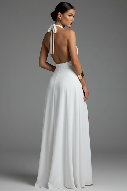 White halter maxi dress back angle