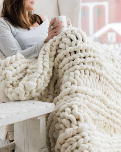 Handgebreid Chunky Plaid – Dik Gebreide Deken in Zachte Chenille voor Bank en Bed
